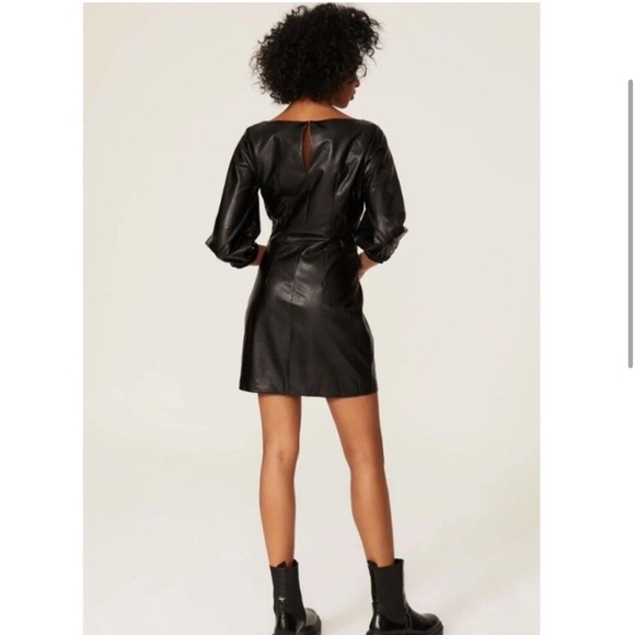 NWT ba&sh Women's M Robe Sae Black Noir Vegan Leather Shift Dress - Picture 5 of 7